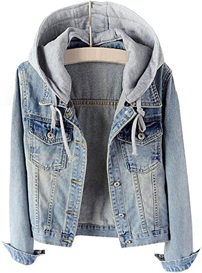 Women's Casual Detachable Hoodie Denim Jacket