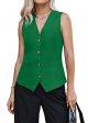 Womens Casual Suit Vest Fully Lined 4 Button V-Neck Vests Waistcoat with Pockets
