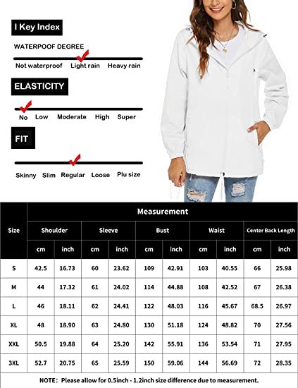 Womens Waterproof Raincoat Lightweight Breathable Rain Jacket Hooded Rain Coat Outdoor Active Windbreaker with Pocket