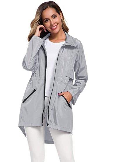 Women's Long Raincoat with Hood Outdoor Lightweight Windbreaker Rain