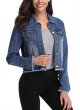 Women’s Frayed Washed Button Up Cropped Denim Jacket