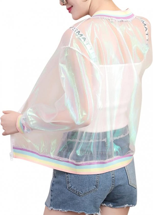 Women's Girls Hologram Rainbow Jacket Transparent Summer Sunscreen Jacket